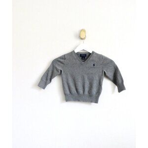 NEW! Polo Ralph Lauren V Neck Sweater Elbow Patch Gray SZ 2T